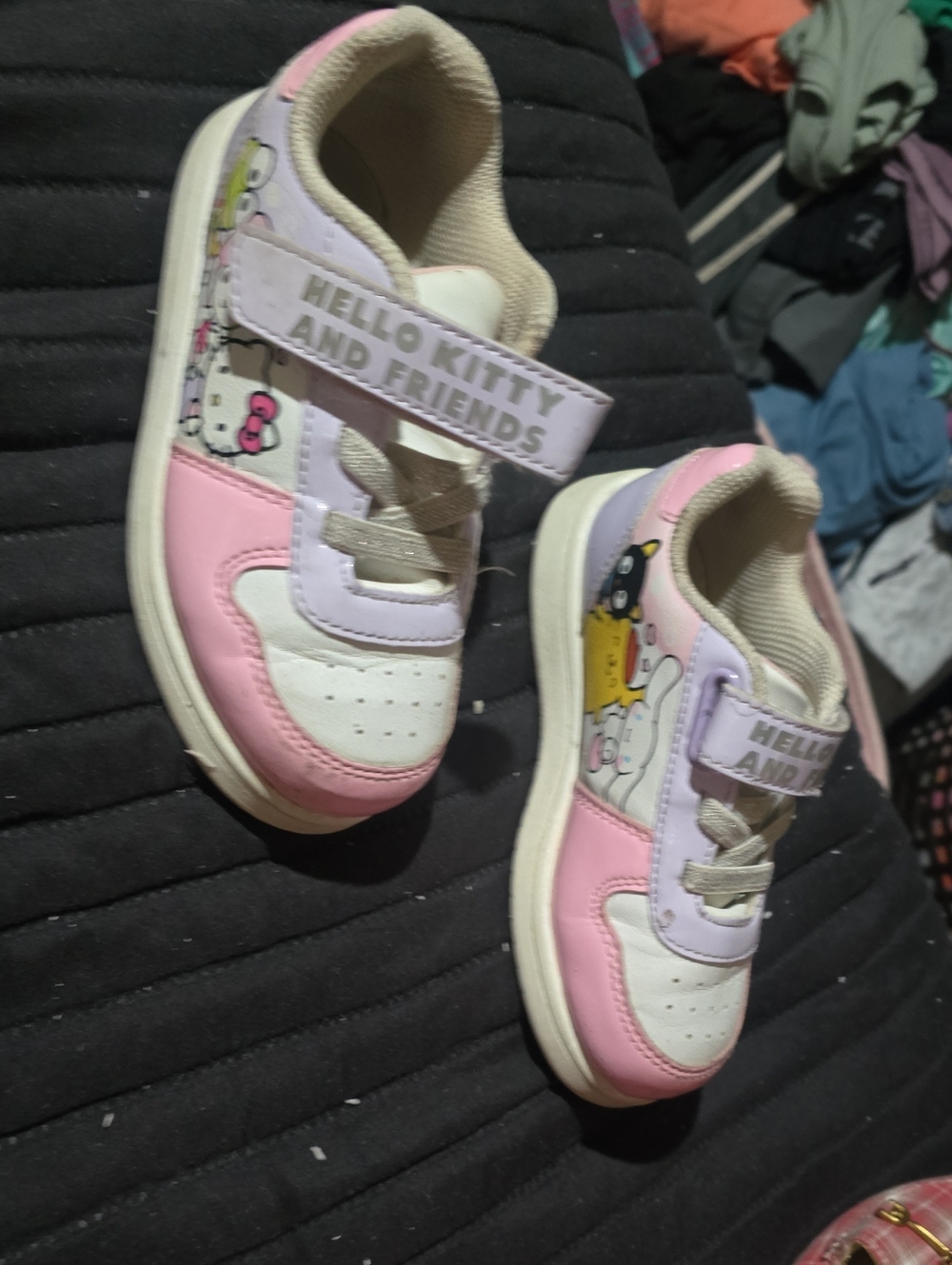 Hello Kitty Pink White Kids Velcro Sneakers with Character Trim